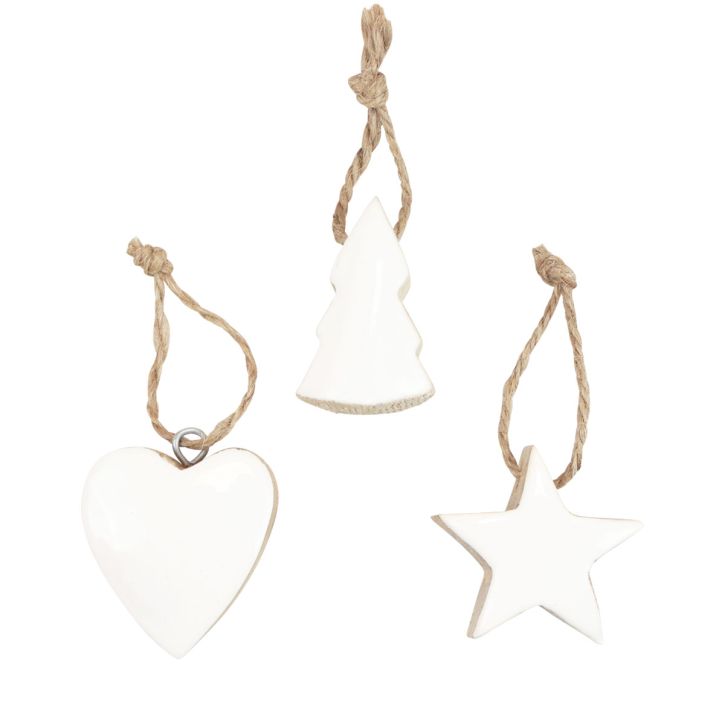 Prodotto Decorazioni per albero di Natale mix di legno cuore stella Albero di Natale bianco, naturale 5 cm 27 pz
