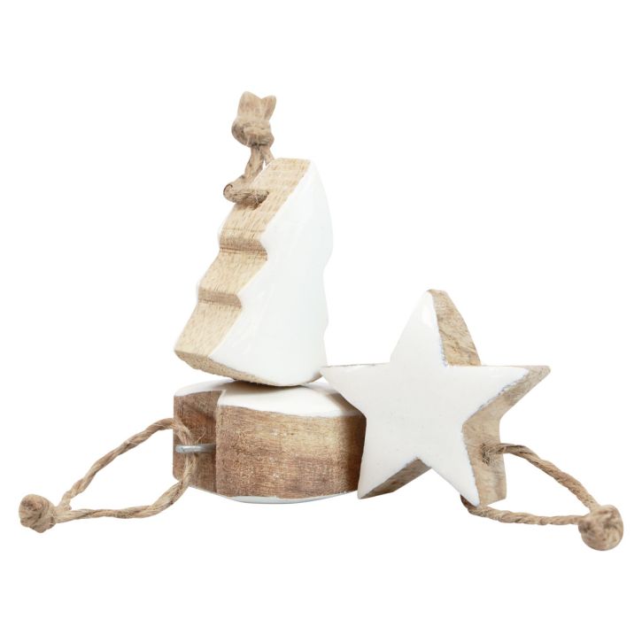 Prodotto Decorazioni per albero di Natale mix di legno cuore stella Albero di Natale bianco, naturale 5 cm 27 pezzi