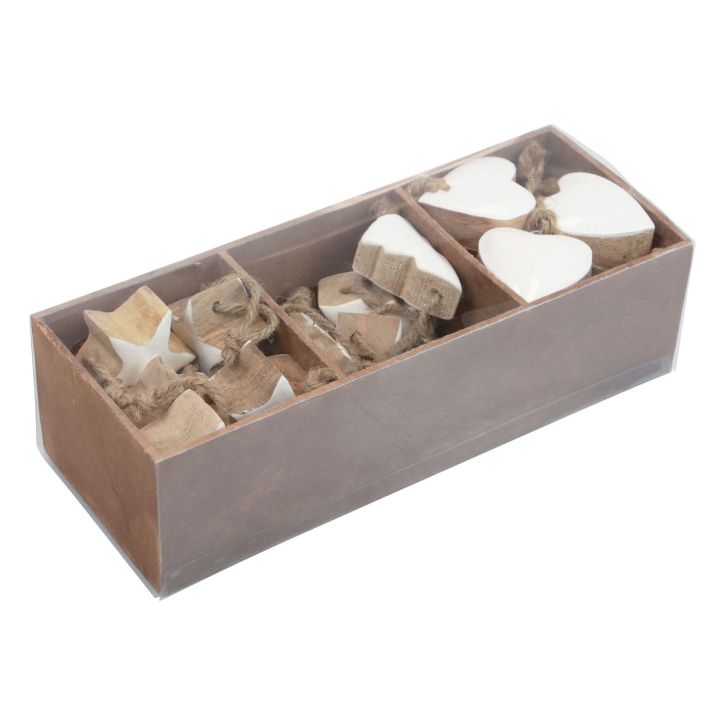 Prodotto Decorazioni per albero di Natale mix di legno cuore stella Albero di Natale bianco, naturale 5 cm 27 pz