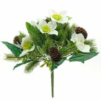 Prodotto Bouquet di rose di Natale artificiale con abete e coni H26cm