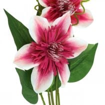 Ramo clematide con 5 fiori, fiore artificiale, ramo decorativo rosa, bianco L84cm