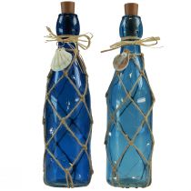 Prodotto Bottiglia di vetro bottiglie blu marittimo con LED H28cm 2 pezzi