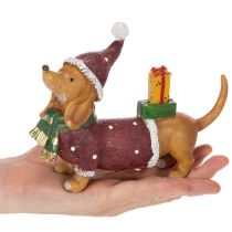 Prodotto Statuetta decorativa di bassotto con confezione regalo e cappellino, 18 cm