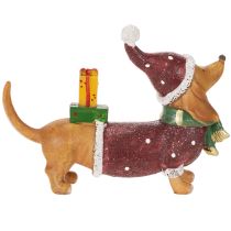 Prodotto Statuetta decorativa di bassotto con confezione regalo e cappellino, 18 cm