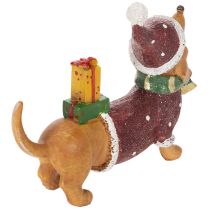 Prodotto Statuetta decorativa di bassotto con confezione regalo e cappellino, 18 cm
