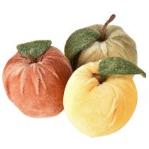 Prodotto Mela decorativa in velluto con foglia marrone giallo Ø7,5cm H9cm 9 pezzi