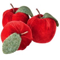 Prodotto Tessuto decorativo con foglie di mela in velluto e feltro rosso Ø7,5cm H9cm 9 pezzi
