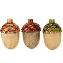 Prodotto Ghiande decorative decorazione da tavolo in legno verde arancione rosso H10cm 3 pezzi