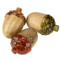 Prodotto Ghiande decorative decorazione da tavolo in legno verde arancione rosso H10cm 3 pezzi