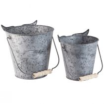 Prodotto Secchio decorativo gufo fioriera in zinco con manico Ø15/19cm set da 2