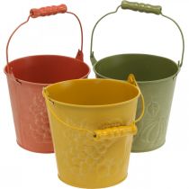 Prodotto Secchio decorativo di frutta lavato giallo, arancio, verde Ø15cm H14cm set di 3