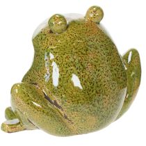 Prodotto Rana decorativa in ceramica verde e marrone, stile vintage, lunghezza 15,5 cm.