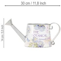 Prodotto Annaffiatoio decorativo con ortensie in metallo, stile vintage, dimensioni 30x11x14,5 cm.