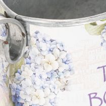 Prodotto Annaffiatoio decorativo con ortensie in metallo, stile vintage, dimensioni 30x11x14,5 cm.