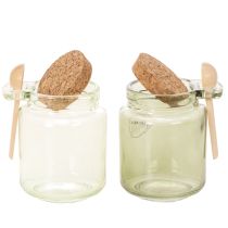 Prodotto Bicchiere decorativo con coperchio in sughero e cucchiaino, verde, Ø7cm, H10cm, 2 pezzi