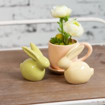 Prodotto Coniglietto decorativo, giallo, verde, marrone, statuetta moderna in ceramica per Pasqua, 8,5 cm, 3 pezzi
