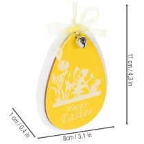 Prodotto Set di 6 uova decorative di legno giallo e bianco con nastrino per Pasqua