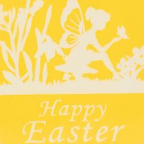Prodotto Set di 6 uova decorative di legno giallo e bianco con nastrino per Pasqua