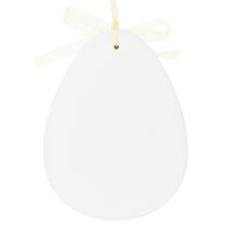 Prodotto Set di 6 uova decorative di legno giallo e bianco con nastrino per Pasqua