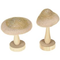 Prodotto Funghi decorativi in legno, feltro con glitter, decorazione da tavola Avvento H11cm 4 pezzi