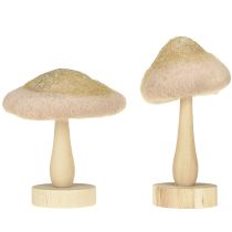 Prodotto Funghi decorativi in legno, feltro con glitter, decorazione da tavola Avvento H11cm 4 pezzi