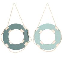 Prodotto Salvagente decorativo in legno con anello da nuoto marittimo blu 17 cm 2 pezzi