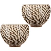 Prodotto Ciotola decorativa vaso di fiori in ceramica beige marrone Ø15cm 2pz