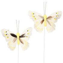 Prodotto Farfalla decorativa su filo giallo 8 cm 12 pezzi