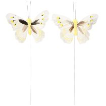 Prodotto Farfalla decorativa su filo giallo 8 cm 12 pezzi