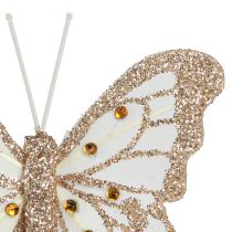 Prodotto Farfalle decorazione piume in oro su clip 7,5x7 cm 4 pezzi