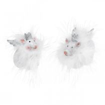 Maiale decorativo con corona figura maiale fortunato bianco 7 cm 2 pezzi