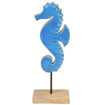 Prodotto Cavalluccio marino decorativo decorazione da tavolo in legno naturale blu H28cm