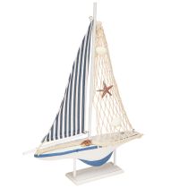 Prodotto Conchiglie decorative in legno per barche a vela bianche e blu L26,5cm H37cm