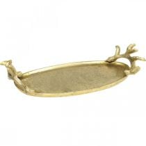 Vassoio decorativo in oro con corna di cervo Vassoio vintage ovale L35×L17 cm
