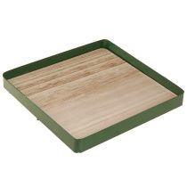 Prodotto Vassoio decorativo in metallo quadrato con base in legno verde 25,5×25,5cm