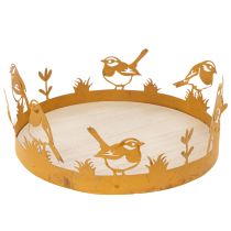 Prodotto Vassoio decorativo, decorazione da tavola con uccellini, decorazione primaverile, metallo arrugginito, Ø20cm H8.5cm