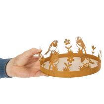 Prodotto Vassoio decorativo, decorazione da tavola con uccellini, decorazione primaverile, metallo arrugginito, Ø20cm H8.5cm