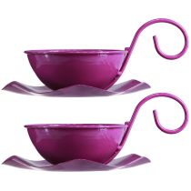 Prodotto Tazza decorativa tazza da tè in metallo su piatto viola Ø11,5 cm H8 cm 2 pezzi