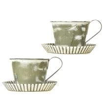 Prodotto Tazza decorativa in metallo bianco anticato Ø9cm H8cm 2 pezzi