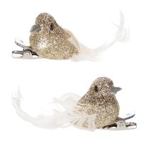 Prodotto Coppia decorativa di colombe, uccelli decorativi con clip, dorati, 5 cm, 4 pezzi