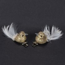 Prodotto Coppia decorativa di colombe, uccelli decorativi con clip, dorati, 5 cm, 4 pezzi