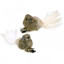 Prodotto Coppia di piccioni decorativi Uccelli decorativi con clip Oro L5cm 4 pezzi