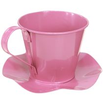Prodotto Tazza da tè decorativa in metallo con piattino rosa Ø12 H10cm 8 pezzi