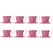 Prodotto Tazza da tè decorativa in metallo con piatto rosa Ø12 H10cm 8 pz