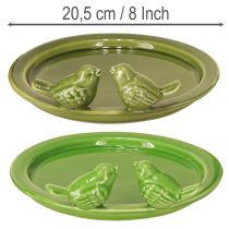 Prodotto Piatto decorativo vasca per uccelli decorazione da tavolo ceramica verde Ø20,5cm 2pz