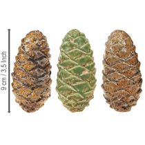 Prodotto Pigne decorative in ceramica, colori assortiti verde, giallo, marrone, 8,5 cm, 6 pezzi