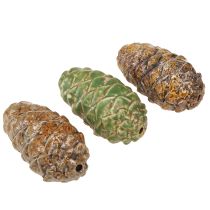 Prodotto Pigne decorative in ceramica, colori assortiti verde, giallo, marrone, 8,5 cm, 6 pezzi