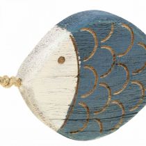 Pesce decorativo marittimo decorazione da appendere pesce in legno blu H11cm 6 pezzi