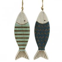 Pesce decorativo marittimo decorazione da appendere pesce in legno blu L16cm 4 pezzi