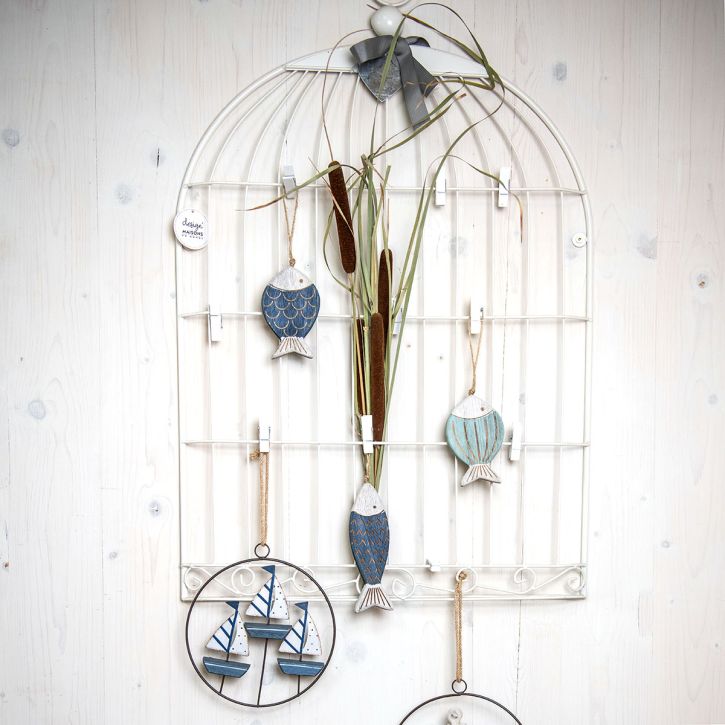 Pesce decorativo Decorazione marittima da appendere Pesce in legno blu H11 cm 6 pezzi